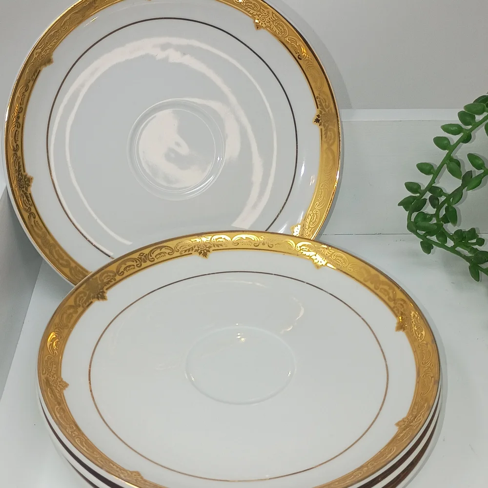 Pegasus Elegant 4pc Gold Rimmed White With Gold Trim 6.Inch Saucer's